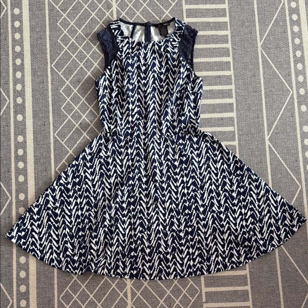 Aqua Blue and White Patterned Dress